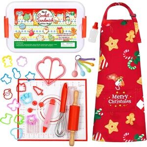 Kids Baking Set with Apron, Cookie Cutters (14 Assorted + 1 Sandwich)